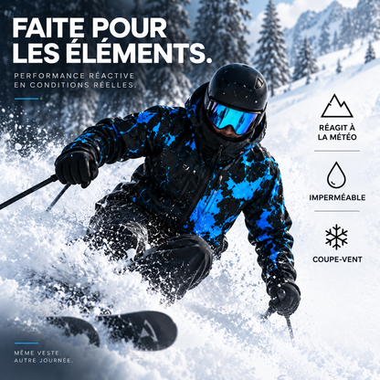 Veste CameleonSnow portée en ski, imperméable et coupe-vent